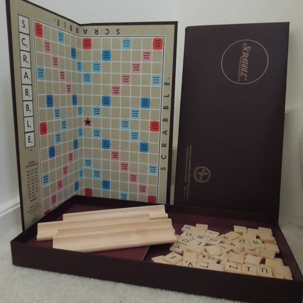 Scrabble Board Game Vtg 1953 Word Game in Burgundy Box COMPLETE